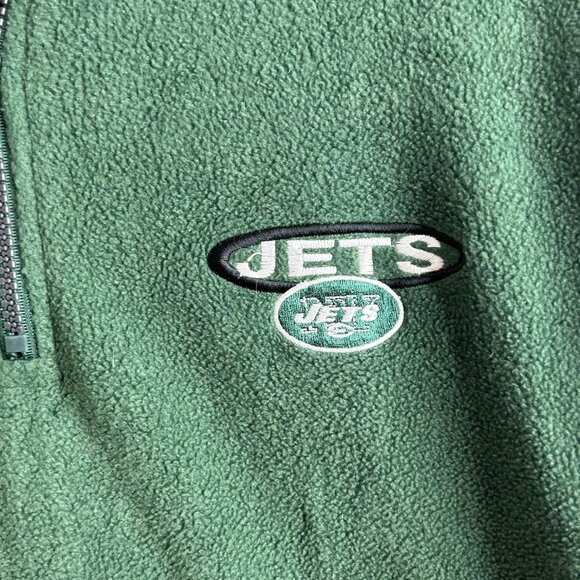 New York Jets Fleece Sweater Jacket Sz L Green NFL Football Quarter Zip Pullover - Picture 4 of 9